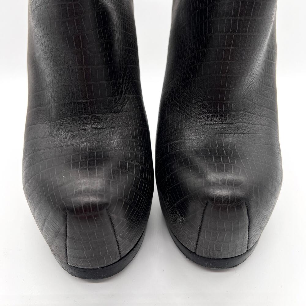 YSL YVES SAINT LAURENT Shoes Women 38 Gray Tribtoo Lizard Emboss Platform Boot - Picture 3 of 13